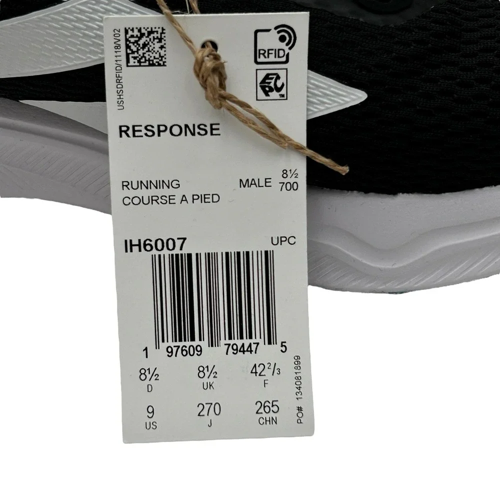 adidas Mens Response Running Shoe Size 9 Black/White Lace up Sneakers IH6007‎